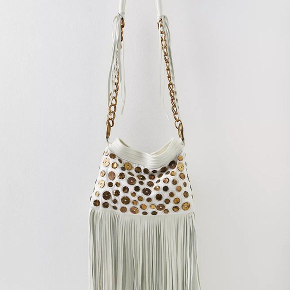 COPY - FREE PEOPLE CECILY BAG in white with leather fringes and antique coins - Picture 4 of 9